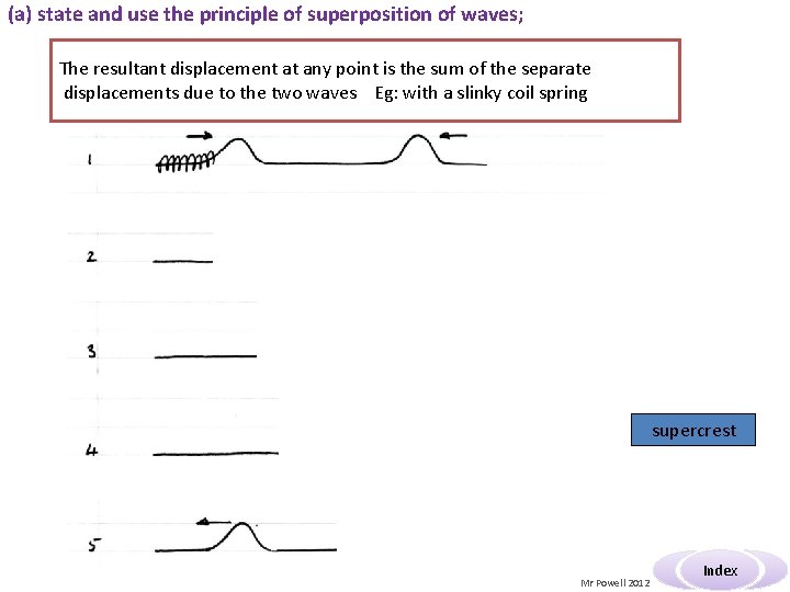 (a) state and use the principle of superposition of waves; The resultant displacement at (a) state and use the principle of superposition of waves; The resultant displacement at