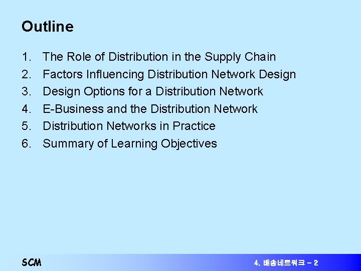 Outline 1. 2. 3. 4. 5. 6. SCM The Role of Distribution in the Outline 1. 2. 3. 4. 5. 6. SCM The Role of Distribution in the