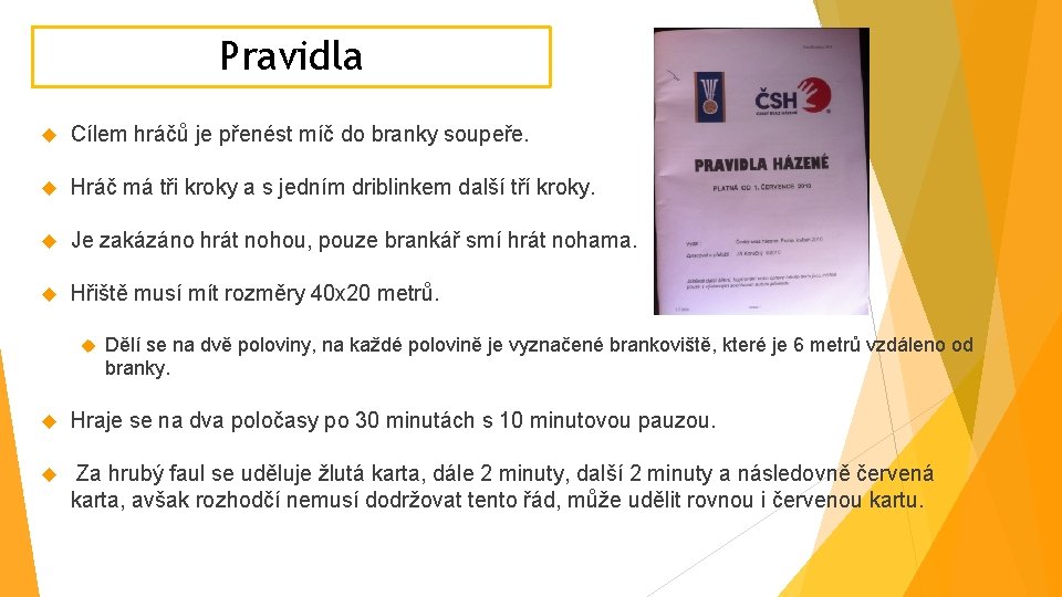 Pravidla Cílem hráčů je přenést míč do branky soupeře. Hráč má tři kroky a Pravidla Cílem hráčů je přenést míč do branky soupeře. Hráč má tři kroky a
