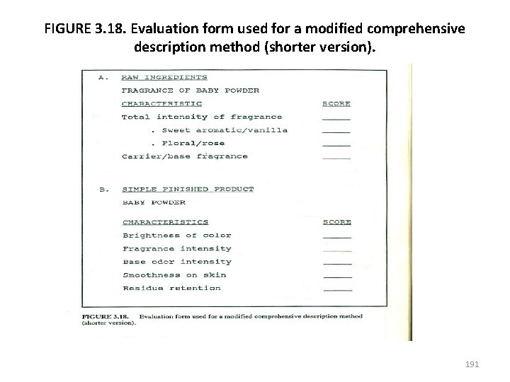 FIGURE 3. 18. Evaluation form used for a modified comprehensive description method (shorter version).