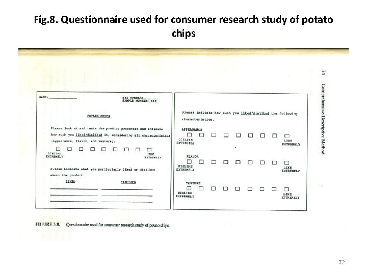 Fig. 8. Questionnaire used for consumer research study of potato chips 72 