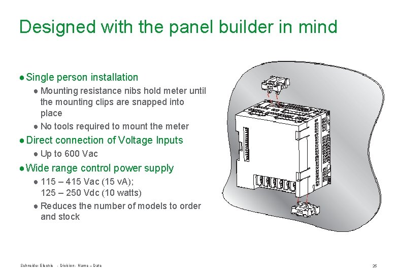 Designed with the panel builder in mind ● Single person installation ● Mounting resistance