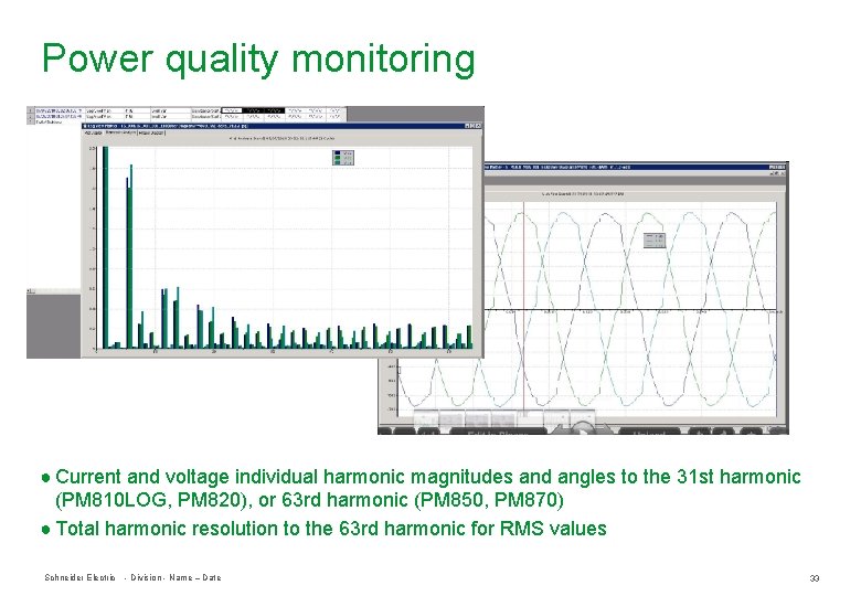 Power quality monitoring ● Current and voltage individual harmonic magnitudes and angles to the