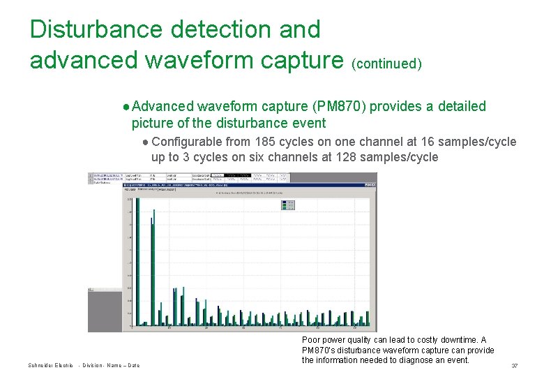 Disturbance detection and advanced waveform capture (continued) ● Advanced waveform capture (PM 870) provides