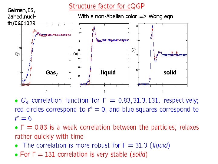 Gelman, ES, Zahed, nuclth/0601029 With a non-Abelian color => Wong eqn Gas, liquid solid
