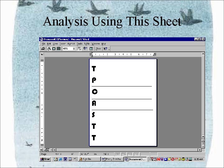 Analysis Using This Sheet Analysis Using This Sheet
