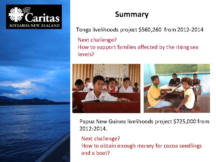 Summary Tonga livelihoods project $560, 260 from 2012 -2014 Next challenge? How to support