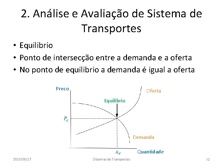 2. Análise e Avaliação de Sistema de Transportes • Equilibrio • Ponto de intersecção