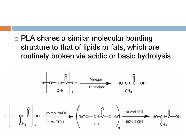  PLA shares a similar molecular bonding structure to that of lipids or fats,