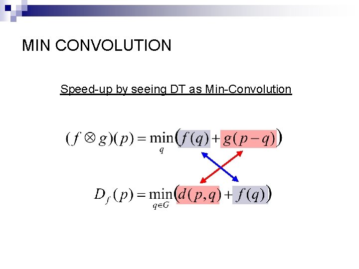 MIN CONVOLUTION Speed-up by seeing DT as Min-Convolution 