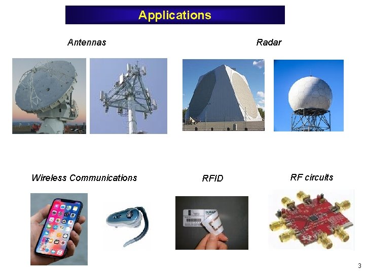 Applications Antennas Wireless Communications Radar RFID RF circuits 3 Applications Antennas Wireless Communications Radar RFID RF circuits 3