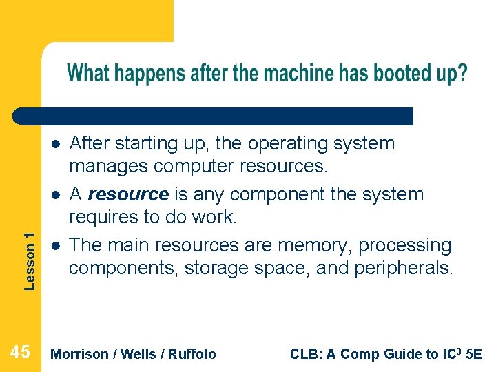 l Lesson 1 l 45 l After starting up, the operating system manages computer l Lesson 1 l 45 l After starting up, the operating system manages computer