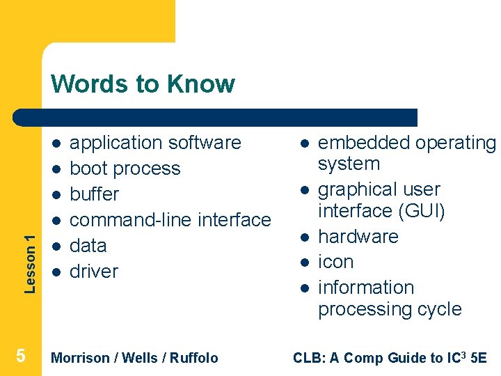 Words to Know l l l Lesson 1 l 5 l l application software Words to Know l l l Lesson 1 l 5 l l application software
