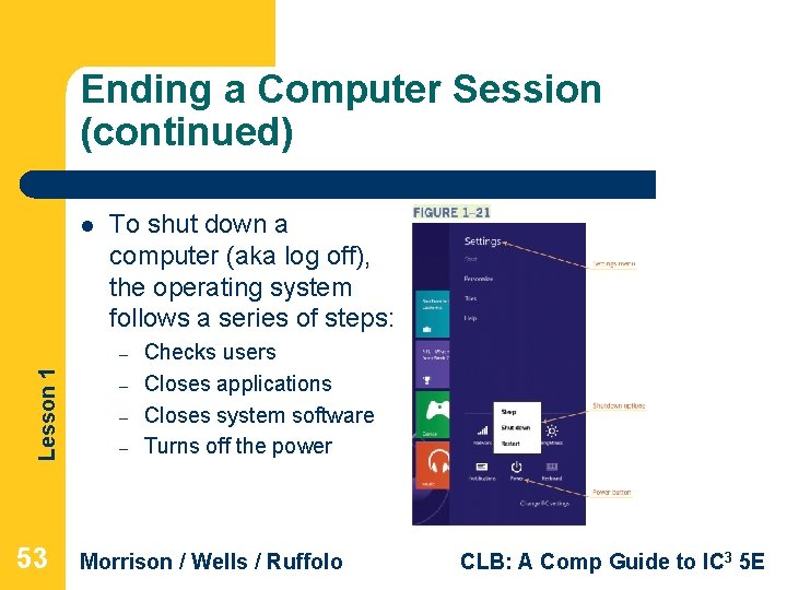 Ending a Computer Session (continued) l To shut down a computer (aka log off), Ending a Computer Session (continued) l To shut down a computer (aka log off),