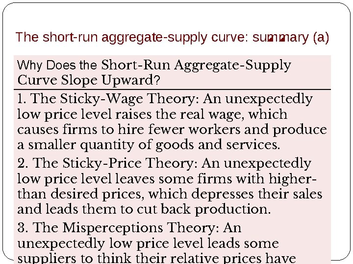 The short-run aggregate-supply curve: summary (a) Why Does the Short-Run Aggregate-Supply Curve Slope Upward?