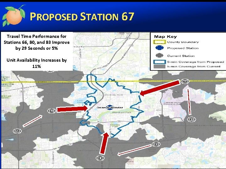 PROPOSED STATION 67 Travel Time Performance for Stations 66, 80, and 83 Improve by