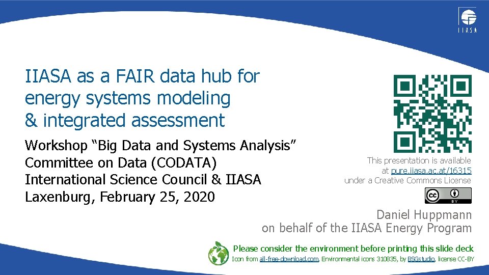 IIASA as a FAIR data hub for energy systems modeling & integrated assessment Workshop