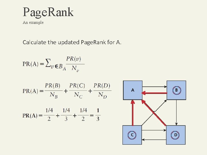 Page. Rank An example Calculate the updated Page. Rank for A. 