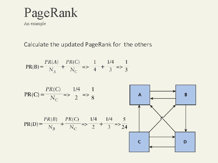 Page. Rank An example Calculate the updated Page. Rank for the others 