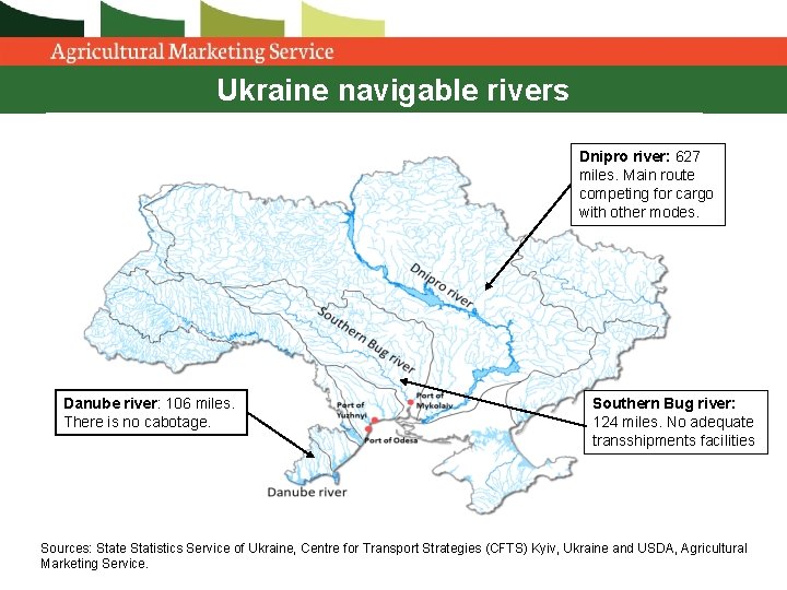 Ukraine navigable rivers Dnipro river: 627 miles. Main route competing for cargo with other Ukraine navigable rivers Dnipro river: 627 miles. Main route competing for cargo with other