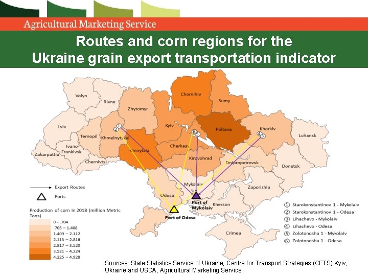Routes and corn regions for the Ukraine grain export transportation indicator Sources: State Statistics Routes and corn regions for the Ukraine grain export transportation indicator Sources: State Statistics