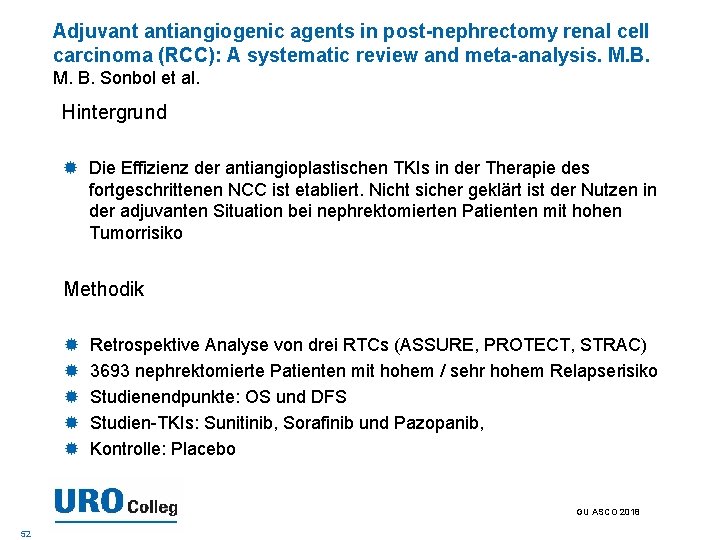 Adjuvant antiangiogenic agents in post-nephrectomy renal cell carcinoma (RCC): A systematic review and meta-analysis.