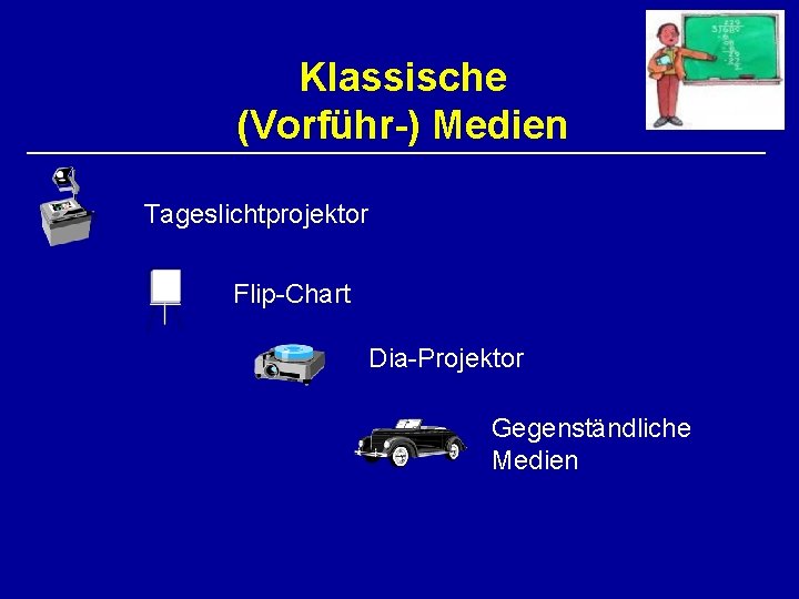 Klassische (Vorführ-) Medien Tageslichtprojektor Flip-Chart Dia-Projektor Gegenständliche Medien 