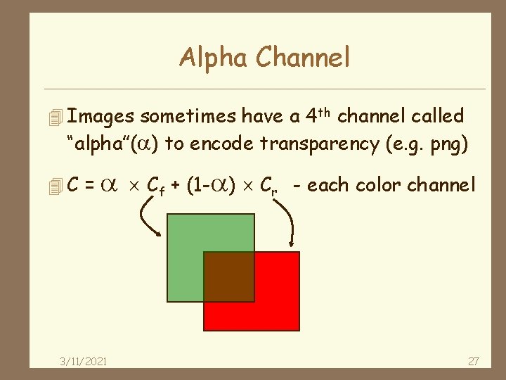 Alpha Channel 4 Images sometimes have a 4 th channel called “alpha”( ) to