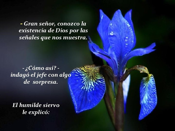 - Gran señor, conozco la existencia de Dios por las señales que nos muestra.