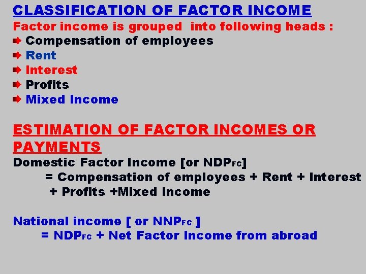 CLASSIFICATION OF FACTOR INCOME Factor income is grouped into following heads : Compensation of