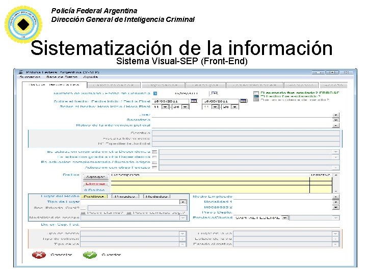Policía Federal Argentina Dirección General de Inteligencia Criminal Sistematización de la información Sistema Visual-SEP