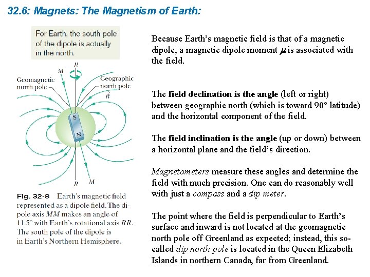 32. 6: Magnets: The Magnetism of Earth: Because Earth’s magnetic field is that of