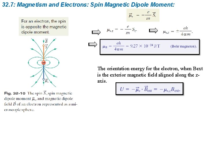 32. 7: Magnetism and Electrons: Spin Magnetic Dipole Moment: The orientation energy for the