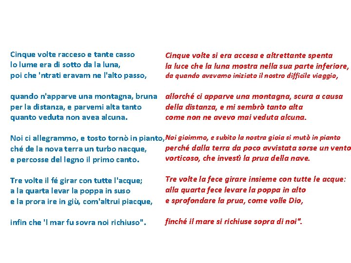 Cinque volte racceso e tante casso lo lume era di sotto da la luna,