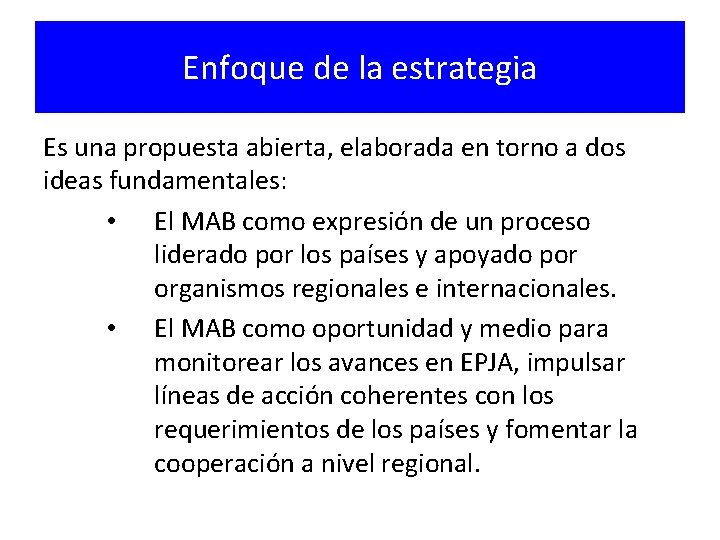 Enfoque de la estrategia Es una propuesta abierta, elaborada en torno a dos ideas Enfoque de la estrategia Es una propuesta abierta, elaborada en torno a dos ideas