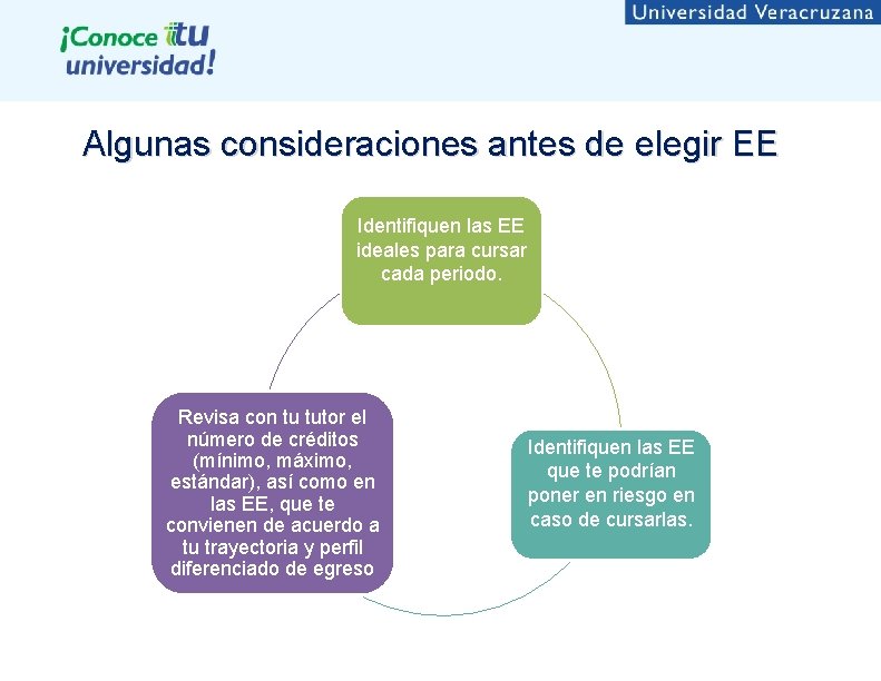 Algunas consideraciones antes de elegir EE Identifiquen las EE ideales para cursar cada periodo.