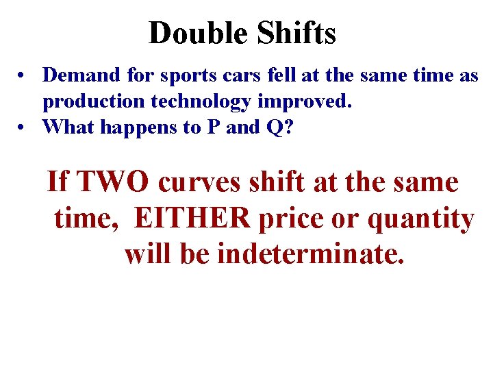 Double Shifts • Demand for sports cars fell at the same time as production Double Shifts • Demand for sports cars fell at the same time as production