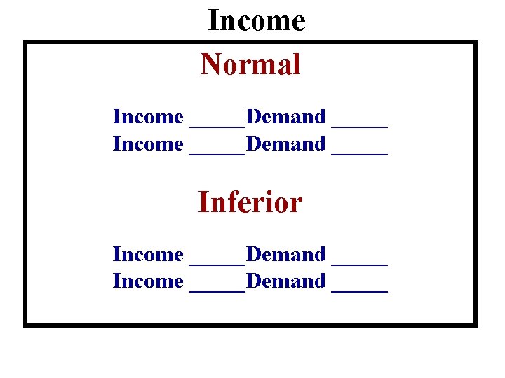 Income Normal Income _____Demand _____ Inferior Income _____Demand _____ Income Normal Income _____Demand _____ Inferior Income _____Demand _____