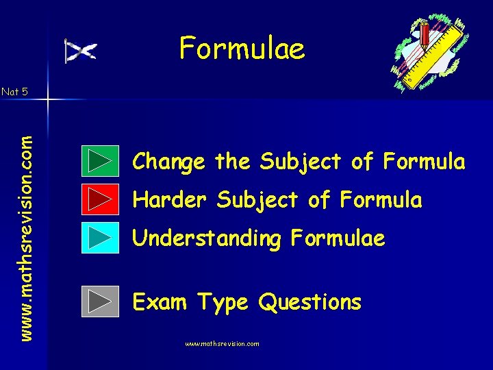 Formulae www. mathsrevision. com Nat 5 Change the Subject of Formula Harder Subject of