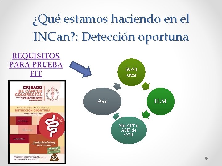 ¿Qué estamos haciendo en el INCan? : Detección oportuna REQUISITOS PARA PRUEBA FIT 50