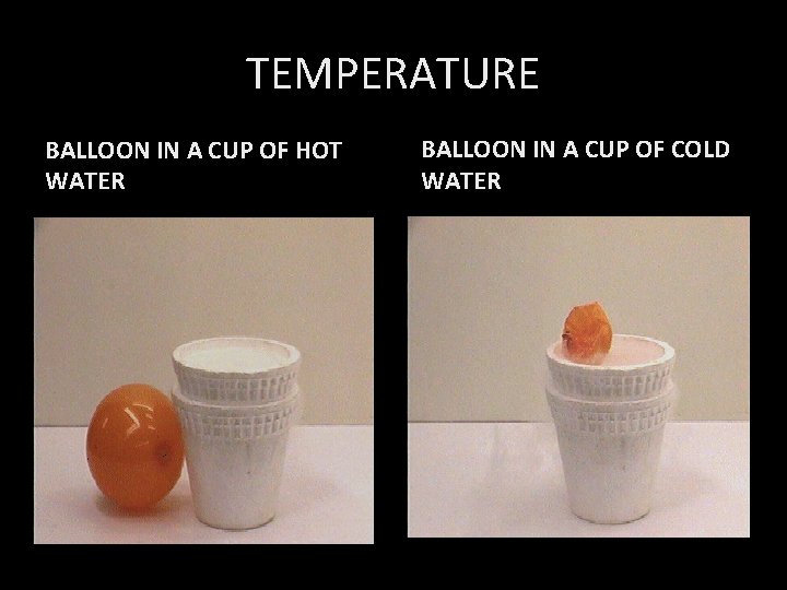 TEMPERATURE BALLOON IN A CUP OF HOT WATER BALLOON IN A CUP OF COLD