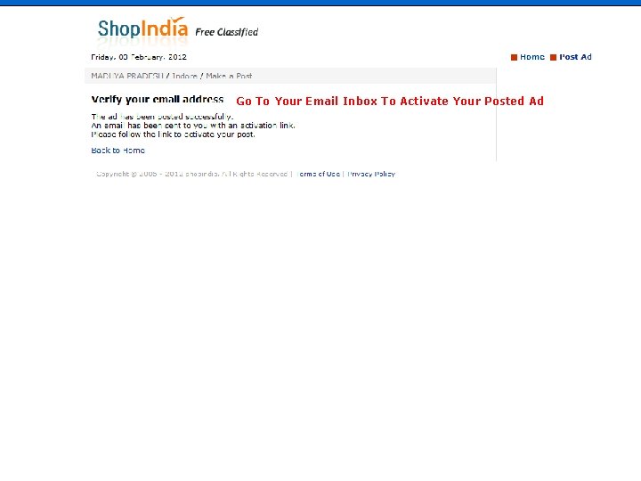 Go To Your Email Inbox To Activate Your Posted Ad Go To Your Email Inbox To Activate Your Posted Ad