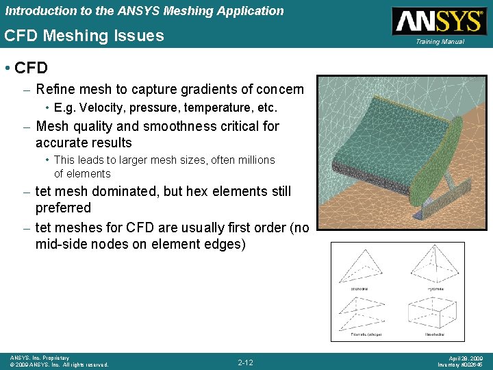 Introduction to the ANSYS Meshing Application CFD Meshing Issues Training Manual • CFD –