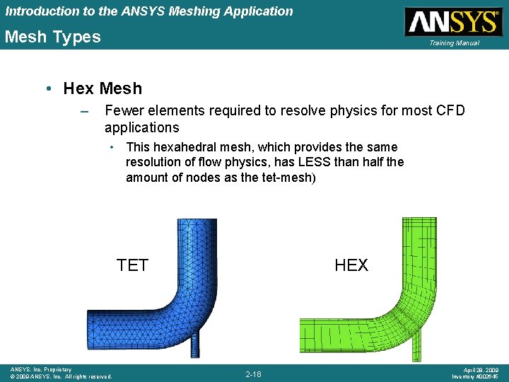 Introduction to the ANSYS Meshing Application Mesh Types Training Manual • Hex Mesh –