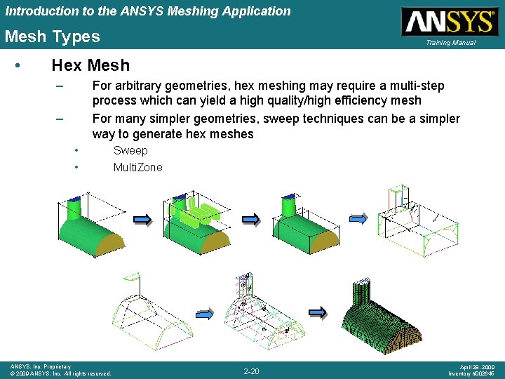 Introduction to the ANSYS Meshing Application Mesh Types • Training Manual Hex Mesh –