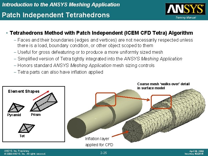 Introduction to the ANSYS Meshing Application Patch Independent Tetrahedrons Training Manual • Tetrahedrons Method