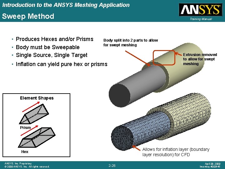 Introduction to the ANSYS Meshing Application Sweep Method • Produces Hexes and/or Prisms •