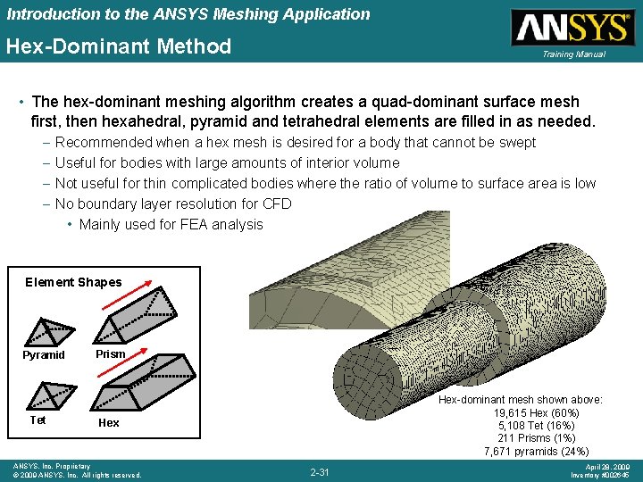 Introduction to the ANSYS Meshing Application Hex-Dominant Method Training Manual • The hex-dominant meshing