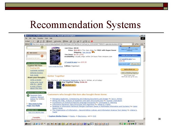 Recommendation Systems 39 