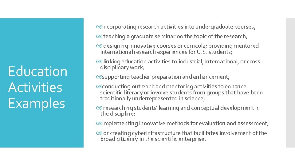  incorporating research activities into undergraduate courses; teaching a graduate seminar on the topic